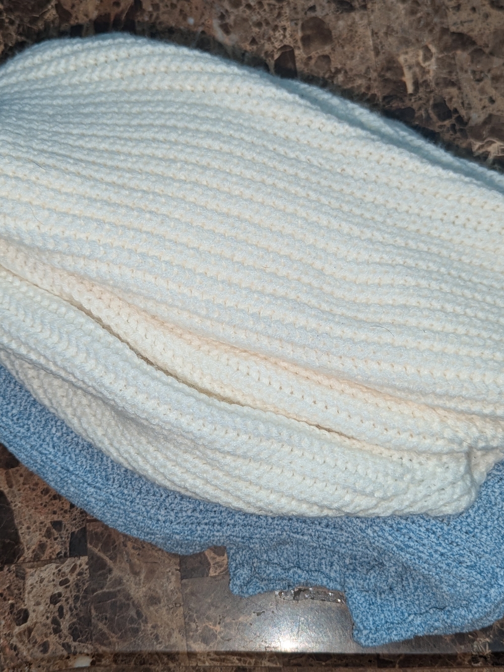 Sweaters!  Knit Dusty Blue Cropped Sweater & Cream Knit Shrug
